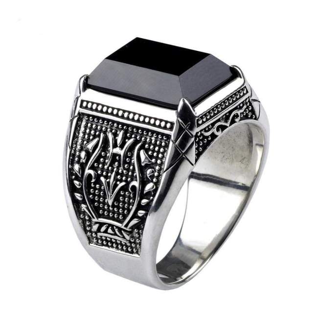 Sterling Silver Natural Black Onyx Stone Ring Sterling Silver Natural Black Onyx Stone Ring