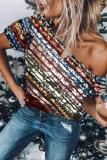 Color Sequins Lined Tops Nightclubs K8879
