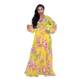 Women Fashion Printing Summer Chiffon Maxi Dress HSY7145