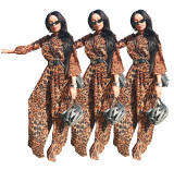 Classic Loose Fitting Leopard Printing Wide Leg Jumpsuit FH046