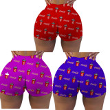 Sexy ladies tight shorts pattern printed shorts yoga pants R3090