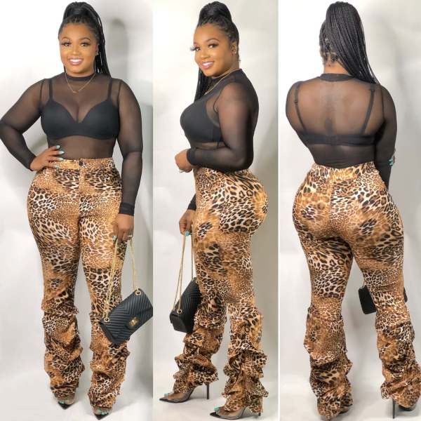 Lady Wholesale New Arrival Leopard Printing Cargo Pants E8452