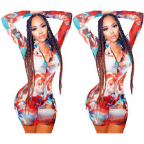 Women's classic print long-sleeved jumpsuit TC013