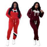 Striped stitching hooded sweater trousers suit DM148