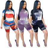 Womens tie-dye round neck fashion casual home positioning printing sports suit two-piece suit JLX208
