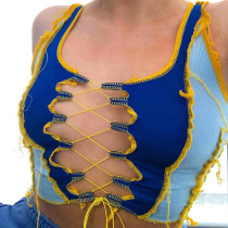 Women's contrast stitching straps hollow sexy slim vest T1737950