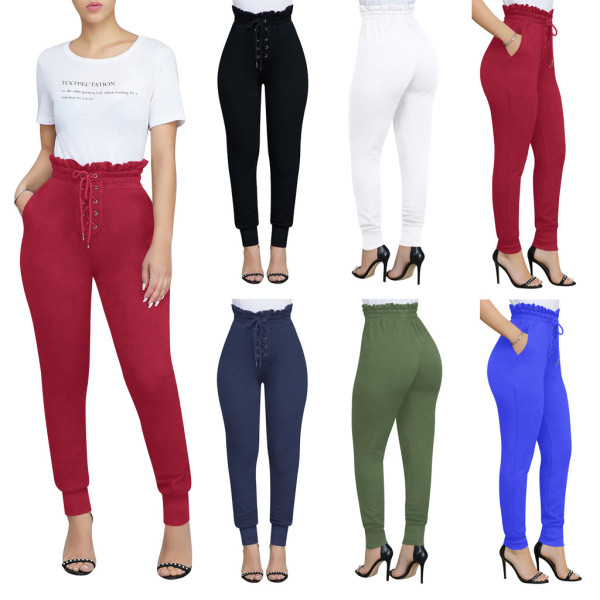Trendy Elastic Solid Color High Waist Skinny Pants XY1857