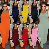 Sexy Solid Color Round Neck Sleeveless Plus Size Jumpsuit K8839-2