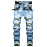 Ripped autumn/winter jeans straight slim non-stretch mens casual denim trousers TX895