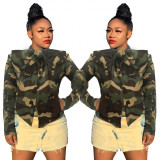 Trendy Bow-Tie Jean Oversize Camouflage Leisure Top SMR9505