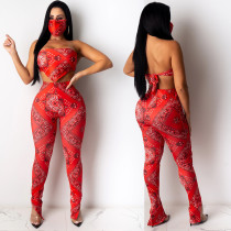 Sexy and fashionable nightclub two-piece set with printed tube top split ends (without mask) YX9225
