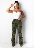 New Arrival Camouflage Mid Waist Hole Pants For Daily Wear LD8632