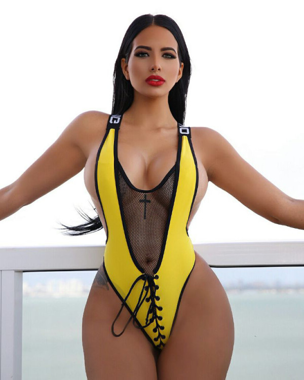 Strapy Bandage Mesh One Piece Swimsuits LD8094