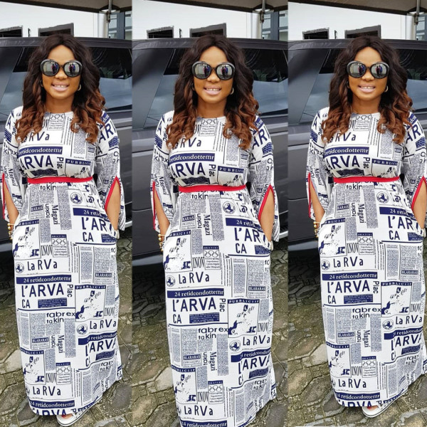 Hot Newspaper Print Long Sleeve Maxi Dresses With Belt OMY5041