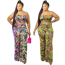 Sexy Digital Printied Strapless With Straight Trousers Two Piece Set SMR9638
