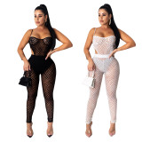 Sexy Mesh Hollow Out Backless Suspenders And Trousers Two Pieces Sets YF8575