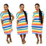 Colorful Stripe Women Leisure Blouse Dress SY8345