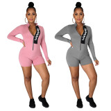 Fashion casual zipper long-sleeved shirt solid color sports two-piece straight pants CCY8664
