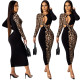 Sexy Leopard Print Colorblock Long Sleeve Dress YY5120