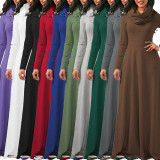 New Design Plain Color Long Sleeves Heaps Collar Maxi Dress FZ5416