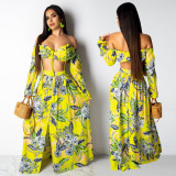 Floral Printed Crop Tops With High Slit Skirts 2 Pcse Summer Dress Sets ALS089