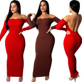 Women Backless Pure Color Strapless Long Dresses FZB8294