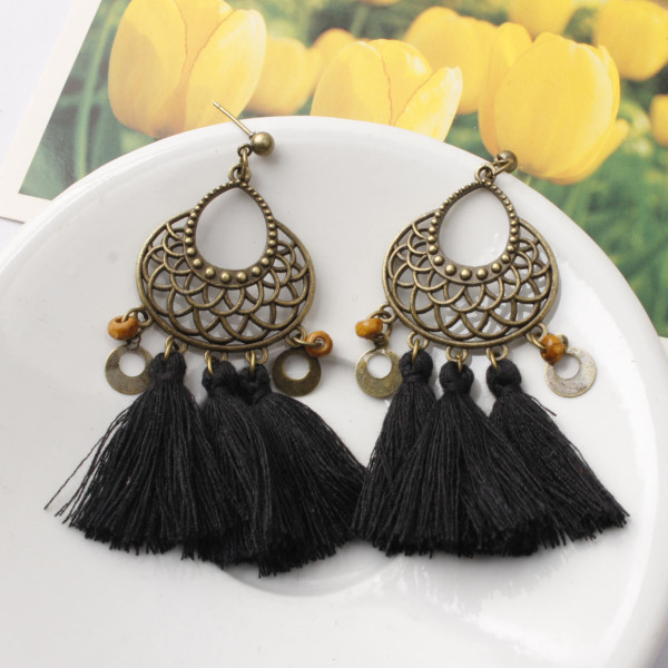 New Design Retro Style Hollow Out Alloy Tassel Earrings SD0812