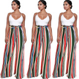 New Arrival Ladies Stripe Wide Leg Trousers With Belt HM5167