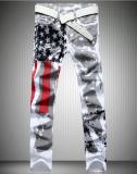 US flag printing jeans high stretch Slim casual five-pointed star red plus size plus size trousers T