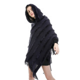 Ladies Fringed Shawl Warm Scarf Solid Color Hooded Coat DP2737
