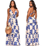 Sexy Bandage Floral Printing Backless Halter Neck Maxi Dress MY9333