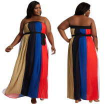 Sexy Plus Size Multicolor Stitching Printed Off Shoulder Long Dress YF1192