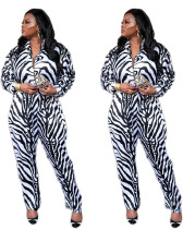 Black And White Elastic Waist Long Jumpsuit With Zipper C2040