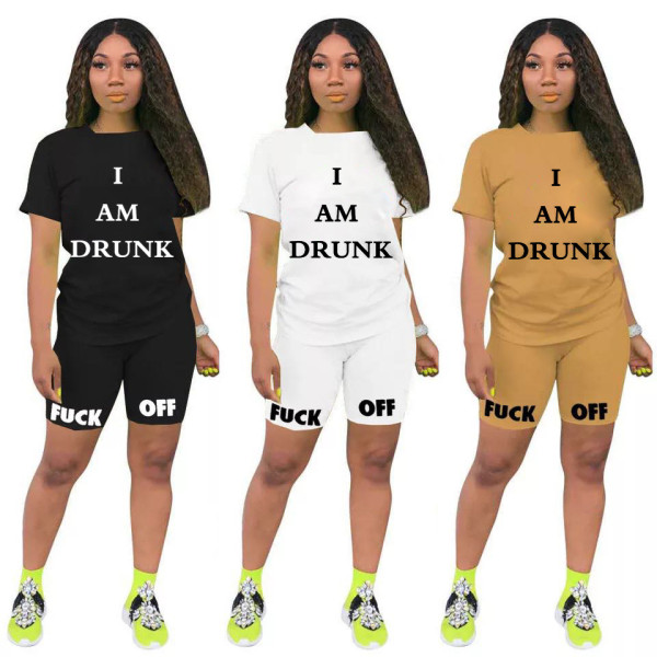Fashion Letter Printed Round Neck Short Sleeves T-Shirt With Shorts Two Piece Sets KSN5146