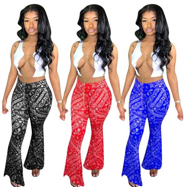 Fashion Pattern Printed Multicolor Flared Pants H1390