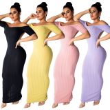 Women Backless Spring Dew Shoulder Long Dress SY8320