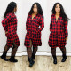 New Style Ladies Checks Long Sleeves Cardigan Shirt Dress WJ5061