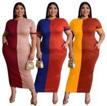 Contrast color tight long sexy large size women's dress OSS20703