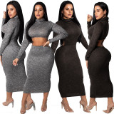 Solid Color Long Sleeve Dress Two Ways To Wear XZ2072