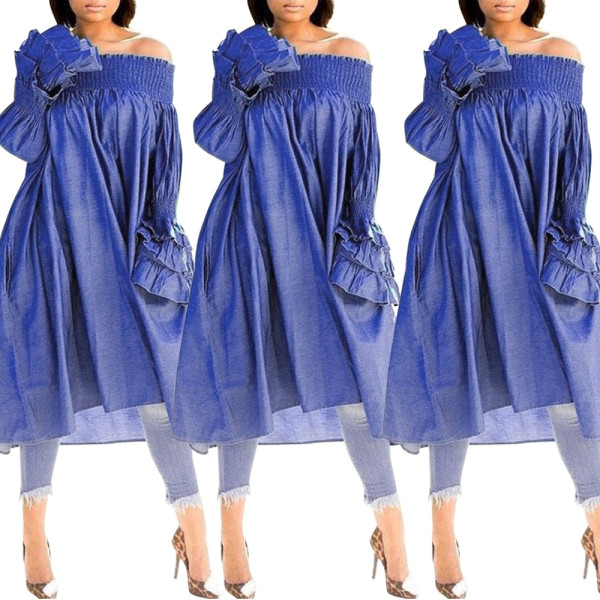 New Design Ladies Plus Size Loose Fitting Flares Sleeves Dress K8846