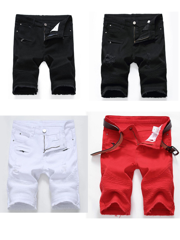 High Street zipper hole stretch denim shorts jeans white black Red TX1#