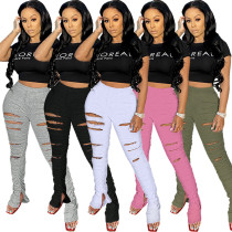 Explosive nightclub clothes ripped solid color sweater fabric pleated split micro la sweat pants GL6