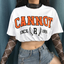 Net celebrity Womens shirt street hip-hop print waist cropped T-shirt LQ4961W03