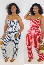 Striped sling casual jumpsuit LM8119