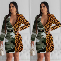 Fashion casual stitching leopard camouflage suit KSN5082