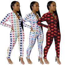 Casual Slim Zip Up Printing Long Jumpsuit For Wholesale MY9590