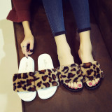 Leopard-print fur non-slip warm slippers QF288-2