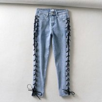 Women's new all-match high-waist casual pants Slim-fit jeans with strappy feet TTN092