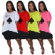 Women's dress spades poker bubble skirt mid skirt short sleeves hit color summer AL111