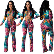 Butterfly print sexy ladies jumpsuit strap style YY5176